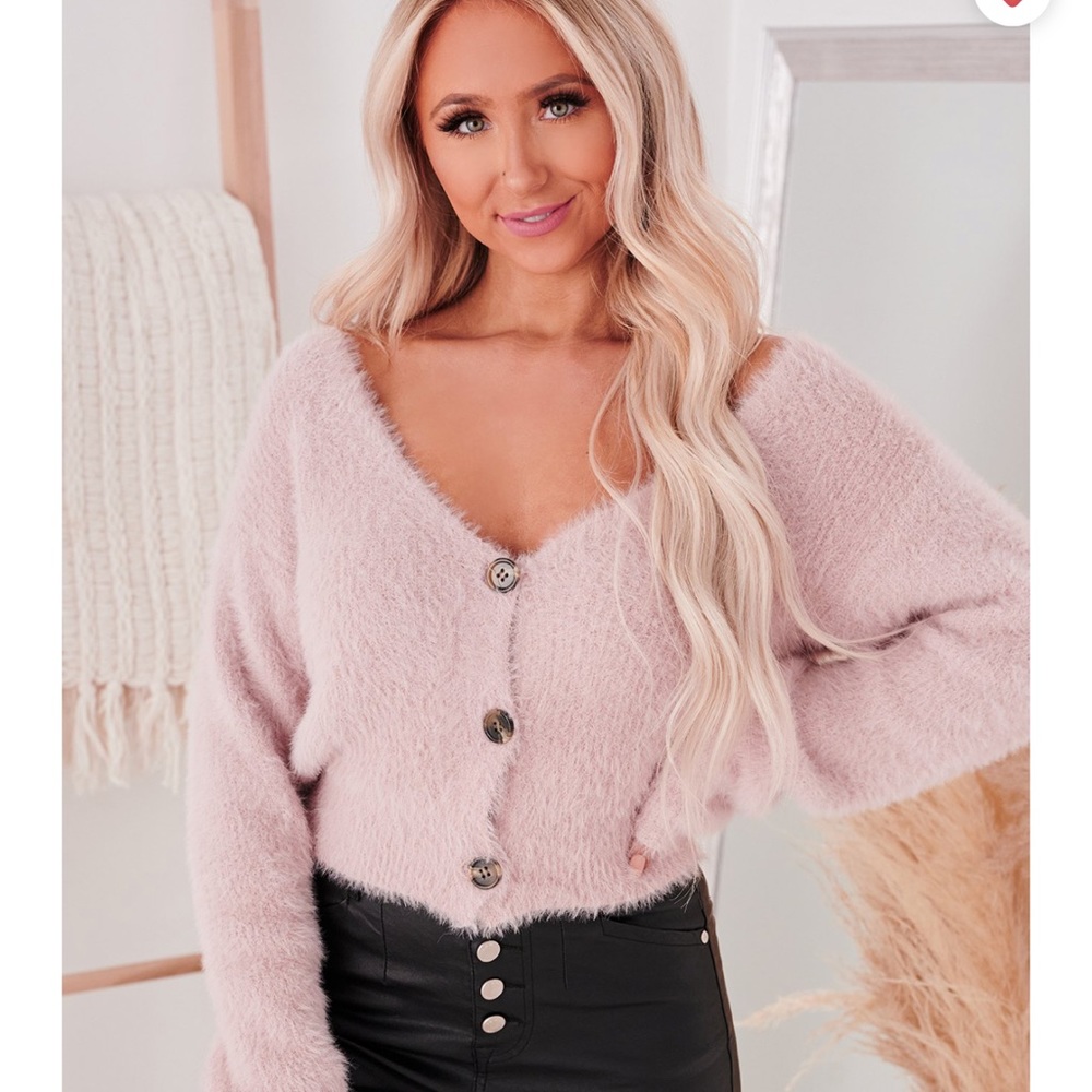 Dusty Pink 💕 Fuzzy Cardigan NEW Large